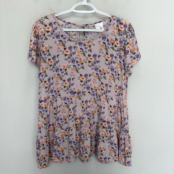 Belle Du Jour | Lavender Purple Floral Boho Peplum Top Festival Medium Short Sl - Picture 2 of 6